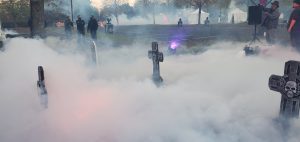 Halloween graveyard props and special effects low level fog